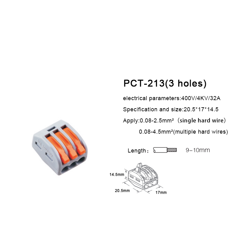 PCT-213 3 Pin Push Splice Cable Connector Conductor