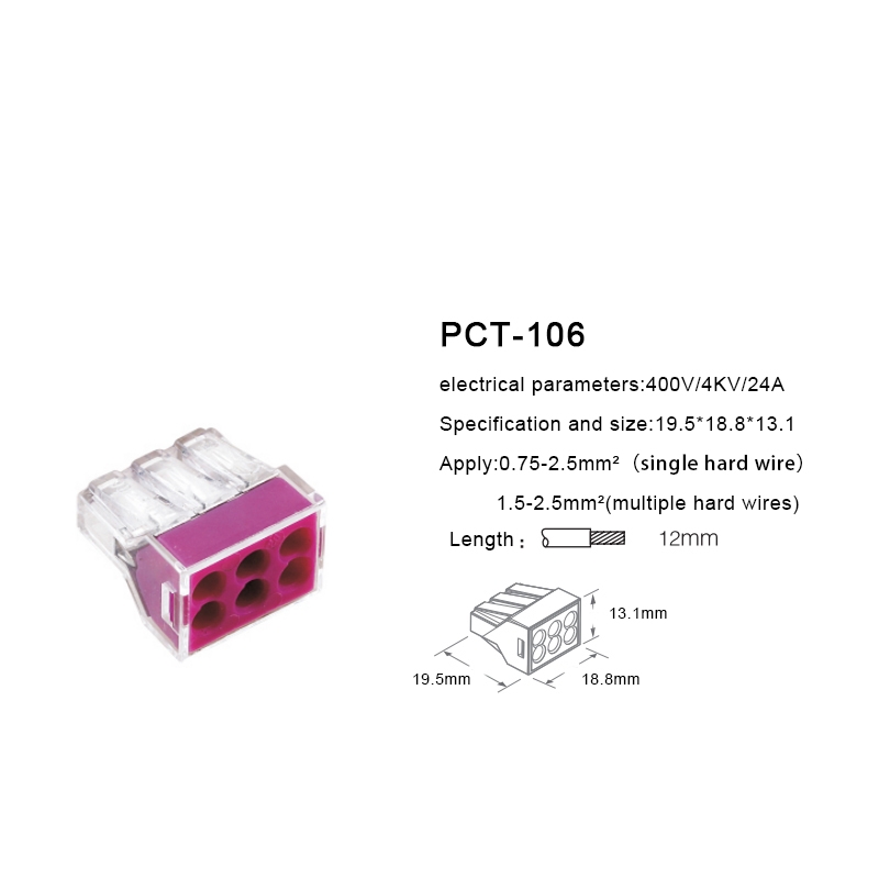 PCT-106 6 Pin Push Splice Cable Connector Conductor