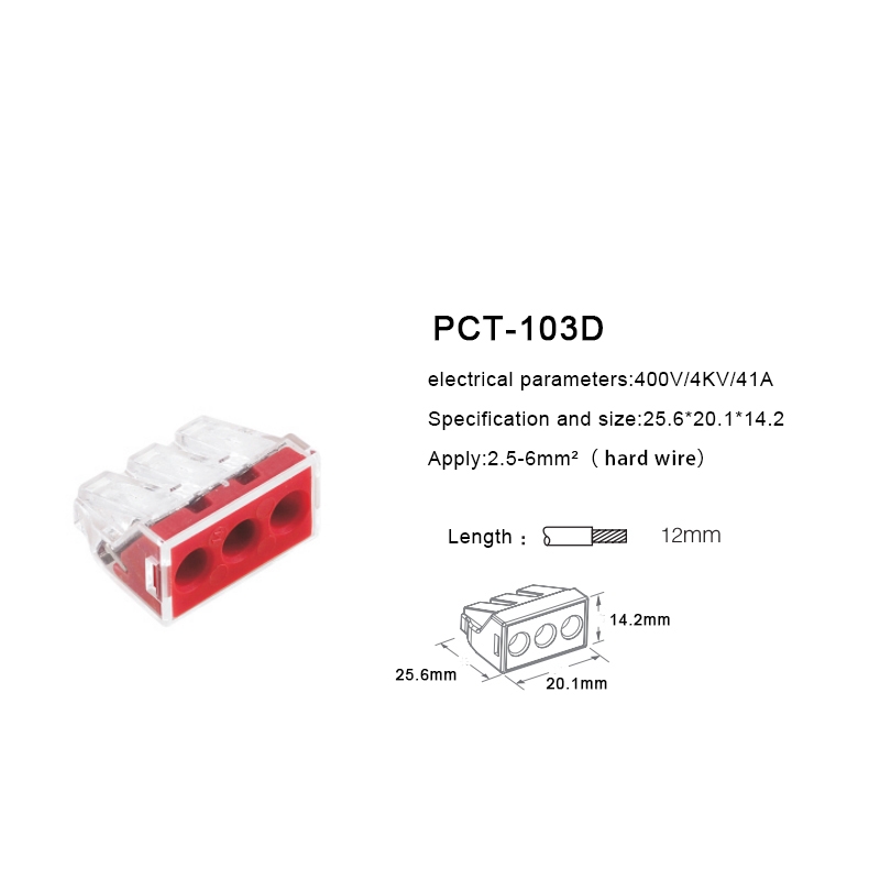 PCT103D 3 Pin Push Splice Cable Connector Conductor