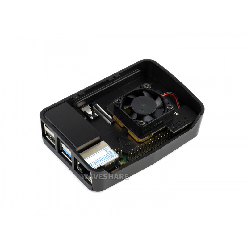 Black Poly+ Case For Raspberry Pi 4, With Dedicated MINI Cooling Fan