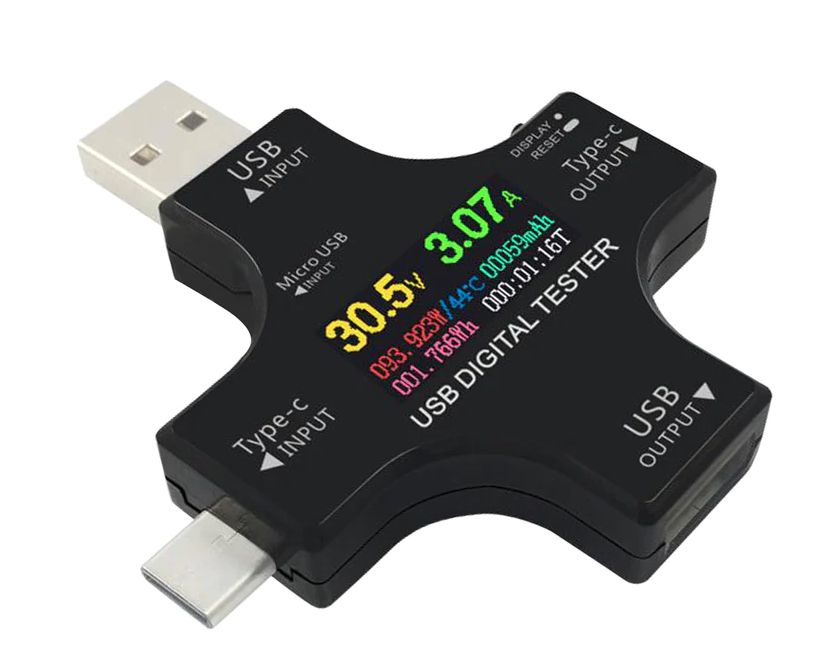 USB Power Meter with USB type-C, type-B, and Micro USB Port, RGB and Bluetooth