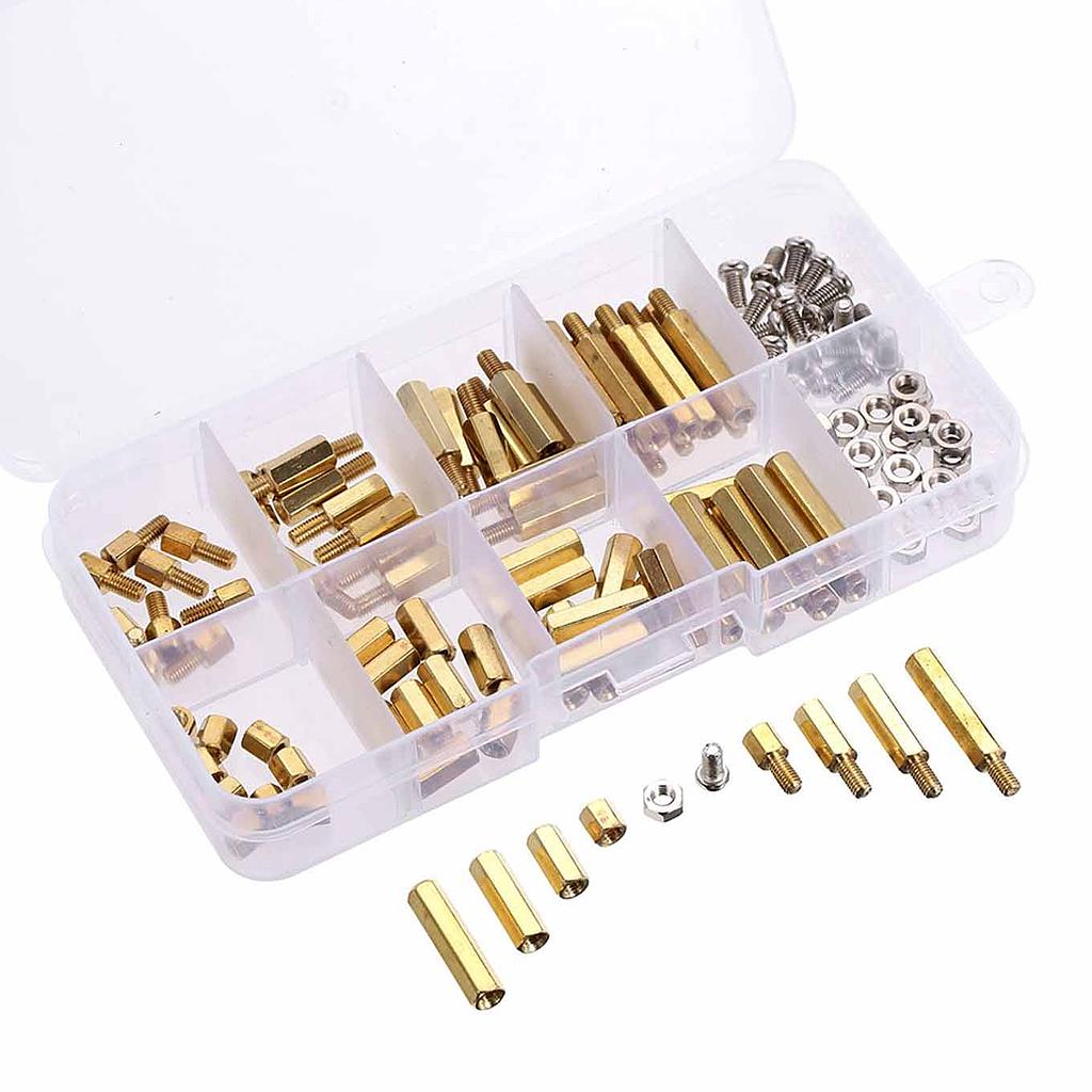 E51-120Pcs/Set M3 Male Female Brass Standoff Spacer PCB Board Hex Screws Nut Kit