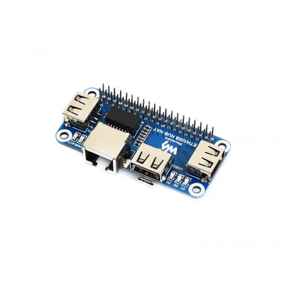 Ethernet/USB HUB HAT for Raspberry Pi, 1x RJ45, 3x USB