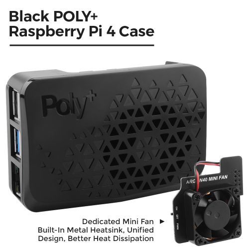 Black Poly+ Case For Raspberry Pi 4, With Dedicated MINI Cooling Fan